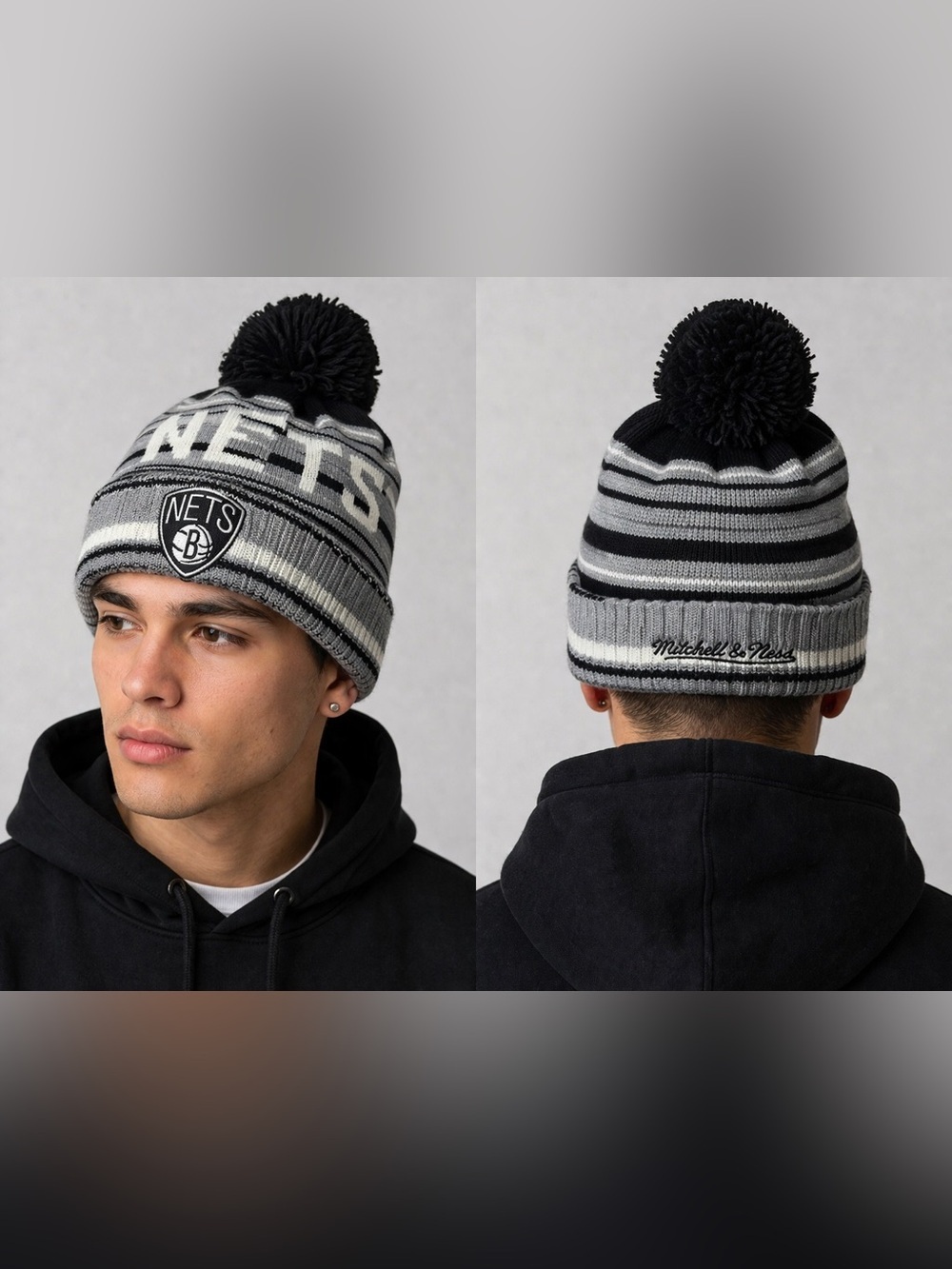 Brooklyn Nets Beanie Mitchell & Ness Pom Pom Knit NBA Beanie